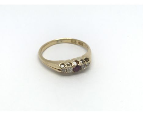 A Victorian 18ct gold ruby and diamond ring, (L), 2.8g.