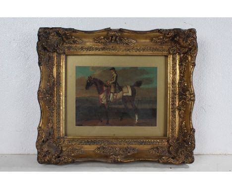 Gilt framed oleograph, depicting a gentleman on horseback, 19cm wide x 14.5cm high