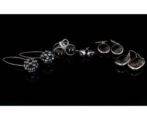 A Collection Silver And Mixed Metal Contemporary Earrings five pairs in total to include, two pairs of silver and faceted smo