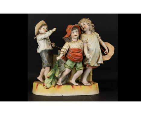 Hertwig Heubach - Large and Impressive Victorian Period Very Fine Quality Hand Painted Bisque Figure Group - Day At The Beach