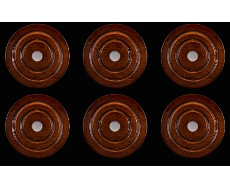 A Set Of Six Contemporary Polished Mahogany And Sterling Silver Wine Coasters Elegant circular coasters the centres set with 