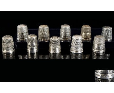Antique Period Collection of Fine Quality Sterling Silver Thimbles, All Fully Hallmarked for Sterling Silver + Makers Marks, 
