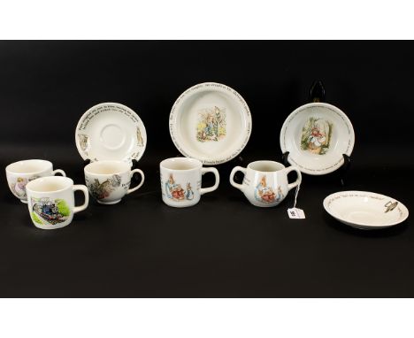 A Collection of Wedgwood Peter Rabbit Nursery China.  Includes; Peter Rabbit lipped bowl, Peter Rabbit dish, 2 x Peter Rabbit
