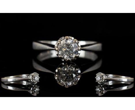 18ct White Gold Attractive Illusion Set Single Stone Diamond Ring, Colour - Good. Diamond Size 0.50 pts, Marked to Interior. 