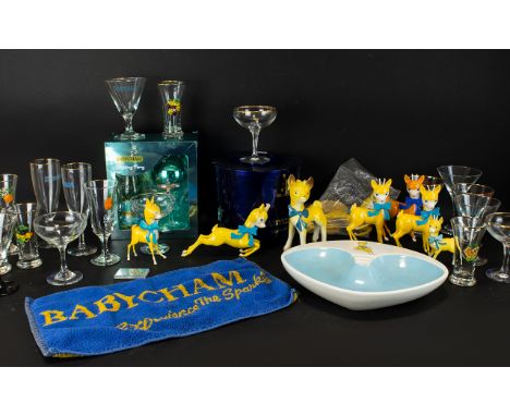 A Good Quantity Of BabyCham Items/Branded Vintage Barware A Large And Varied Lot To Include Ovoid Melamine Oversized Ashtray 