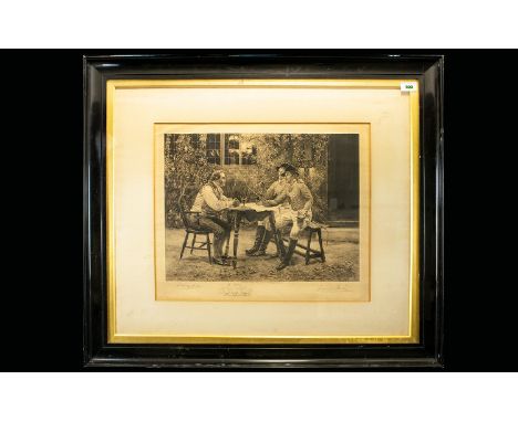 Walter Dendy Sadler (British 1854-1923) Untitled Artist Signed Etching Depicting three Georgian gentleman in cottage courtyar
