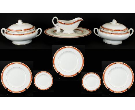 Royal Worcester 'Beaufort' Bone China Dinner Service comprises 7 dinner plates, 7 side plates, 6 sandwich plates, 2 serving d