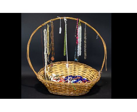 A Large Collection Of Costume Jewellery Necklaces Basket containing various necklaces, pendants, beads etc to include shell, 