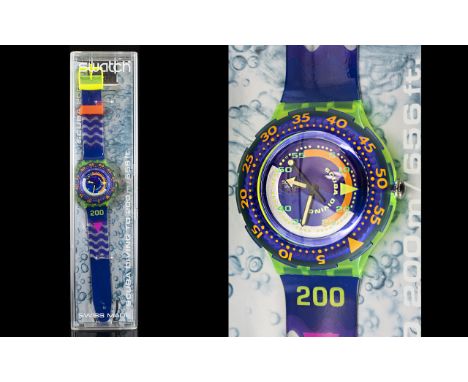 Swatch - Scuba 200 SDJ100 - Coming Tide Quartz Wrist Watch. Date 1992, Features Rotating Bezel, Water Resistant 656 Feet, Ult