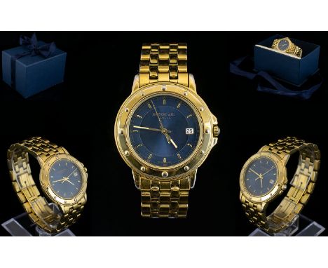 Raymond Weil Geneve Unisex Gold Plated Date-Just Wrist Watch, Features a Blue Dial, Gold Markers, Second Sweep, President Bra