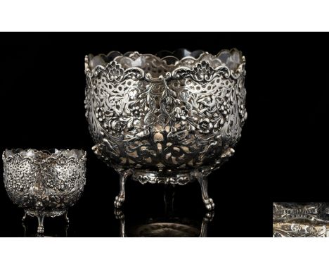 European 19th Century ( Possibly Dutch or French ) Superb Quality Cast Silver Footed Bowl with Pierced Open-work and Ornately