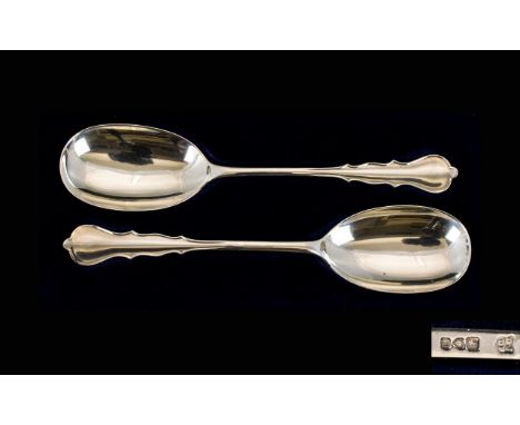 Edwardian Period Boxed Set of Solid Silver Serving Spoons ( 2 ) of Pleasing Form and Mint Condition - Both Spoons. Hallmark L