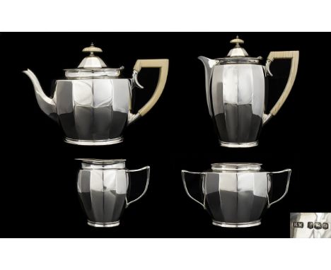 Art Deco Period Stunning Solid Silver 4 Piece Tea and Coffee Service with Bakelite Handles, Wonderful Art Deco Design, Excell