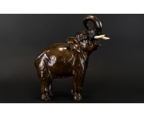 Cold Painted Copper Elephant Figure Mid 20th century cast figure with textural detail in the form of an Indian Elephant with 