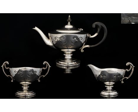 Walker and Hall Superb Quality Aladdin Shaped Solid Silver 3 Piece Tea Service, Wonderful Design. Hallmark Sheffield 1912, Ma