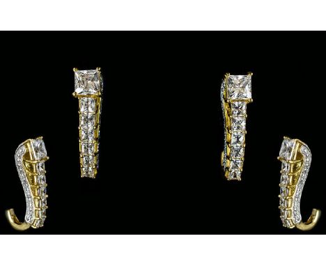 Princess Cut Zirconia J-Hoop Earrings, a square 'princess' cut Swarovski Zirconia to the top, with the post and push back fit