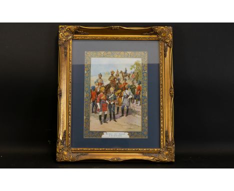 Military Interest Reproduction Framed Print 'The Kings Own Regiments Of The Indian Army' Polychrome print with gilt foliate b