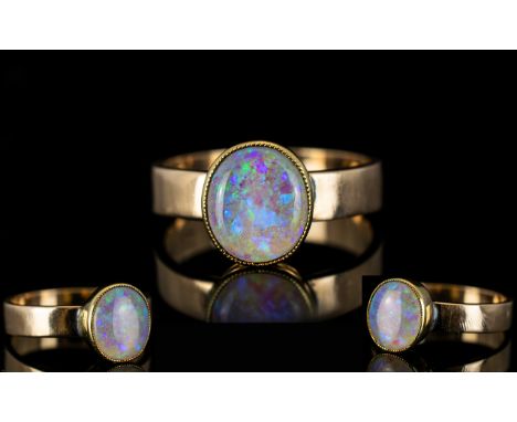 Antique Period 9ct Gold - Single Stone Pave Set Opal Dress Ring, The Opal of Oval Shape and of Good Natural Colours. Est 1.50