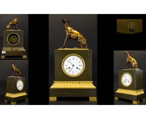 French Mid 19th Century Impressive Gilt Bronze Mantel Clock, Maker Savory &amp; Sons Paris. c.1840's. 8 Day Strike Movement, 