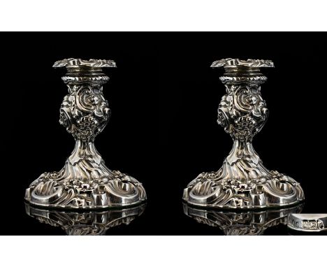 Victorian Period Stunning Pair of Superior and Pleasing Ornately Embossed Pair of Candlesticks with Removable Nozzles. Makers
