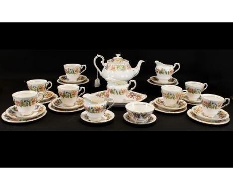 Paragon 'Country Lane' Tea Service, Royal Albert Bone China set  to include one teapot, seven tea cups, eight saucers, one su