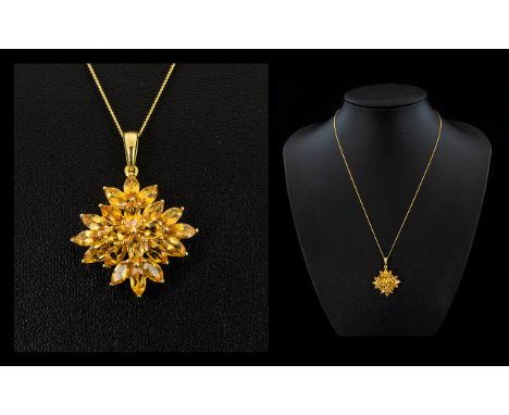 Citrine Star Cluster Pendant and chain, 4.5cts of marquise cut citrines with a rich honey hue, emanating from the centre to f