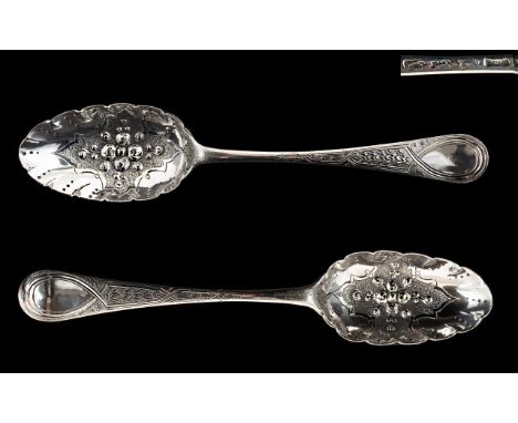 George II Pair of Excellent Quality Silver Berry Spoons In Wonderful Condition - Considering for Age. Please Study Photo, Hal