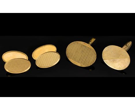 Gentleman's 1920's 2 Pairs of 9ct Gold Cufflinks - All Engine Turned and Fully Hallmarked for 9.375 Gold. Both Pairs In Excel