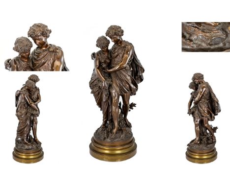 Mathurin Moreau (French 1822 - 1912) Patinated Bronze Figure Group Le Printemps (Springtime) Signed 'Mathurin Moreau / Sculpt