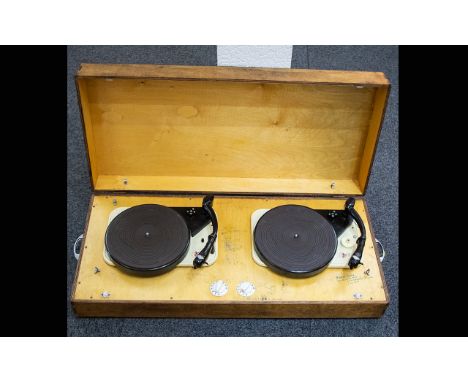 Scratch Built Double Deck Record Player Comprising plywood case and two turntables, each marked 'Garrards' to arm and turntab