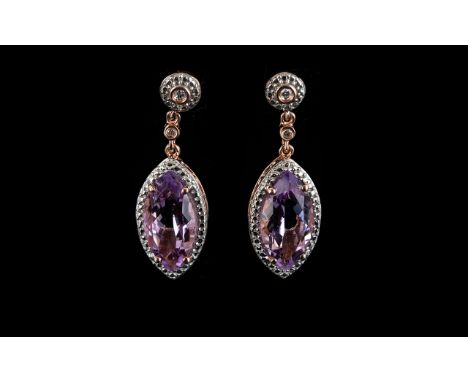 Rose de France Amethyst Marquise Drop Earrings, 7.5cts of Rose de France amethyst in two marquise cut stones, set in rose gol