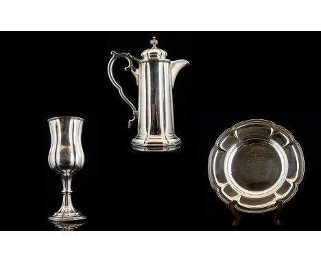 A Collection Of Three Silver Plated Items All in good condition, to include late 19th century circular charger with fluted ed