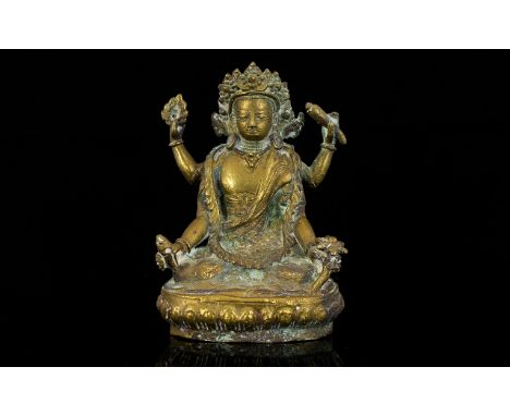 Antique Chinese Sino Tibetan Gilt Bronze Figure Of The Four-Armed Avalokiteshvara