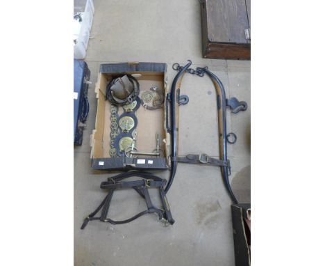 Vintage horse hames, brasses, etc. 