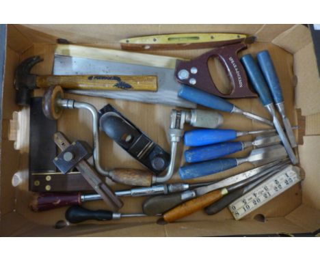 A box of vintage carpenter's tools 