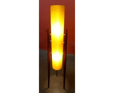 A Novoplast teak and orange fibreglass floor standing rocket lamp