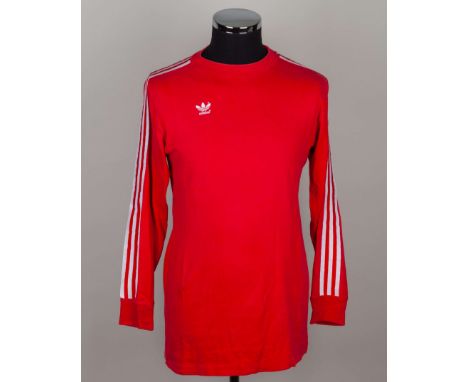 Wolfgang Grobe red No.4 Bayern Munich v. Tottenham Hotspur match worn long-sleeved shirt, 1982, Adidas, large, with crew-neck