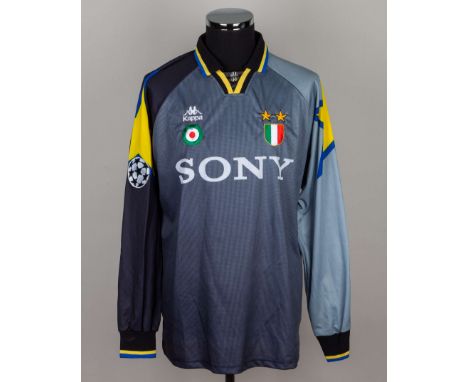 Andy Goram grey, black and yellow No.1 Juventus v. Rangers match worn goalkeepers shirt, 1995, Kappa, with XL, with v-neck co