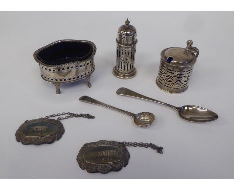 Silver collectables: to include decanter labels; and a sugar basin&nbsp; mixed marks 