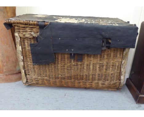 A wicker trunk, inscribed 'Capt JR Beckley'&nbsp; 20"h&nbsp; 32"w 
