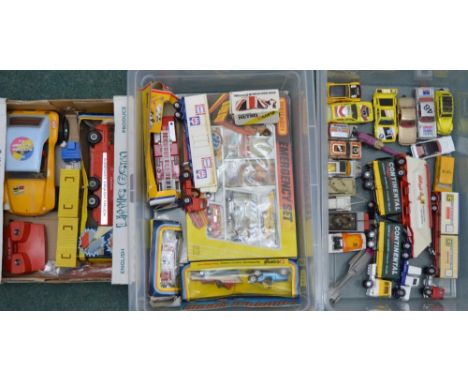 Unusual diecast and plastic model vehicles including vintage boxed Corgi Chopper Squad, Corgi Airport crash truck, battery op