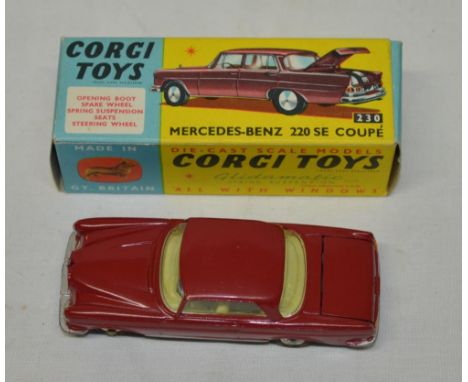 Boxed Corgi Toys Mercedes Benz 220 SE Coupe  (Corgi catalogue 230), excellent condition with some signs of light wear, rubber