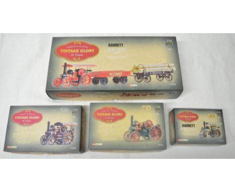 Four boxed vintage Glory of Steam models including large road tractor, log loader, Fowler B6 road locomotive, Atlas, etc 1:50