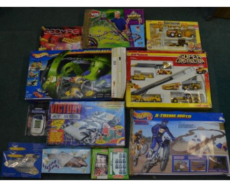 Large collection of board games, construction sets, Hot Wheels, Battleships, WWF Attitude ring, etc radio controlled helicopt