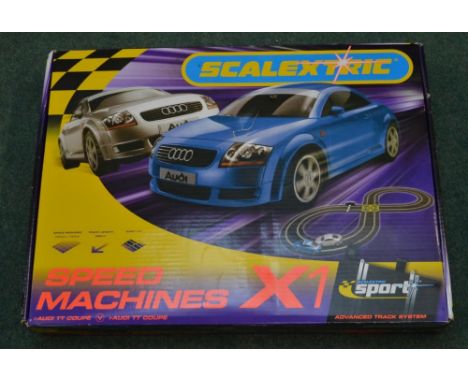 Boxed as new (minor damage to box) Scalextric Speed Machines X1 Audi TT Coupe two car slot racing game 