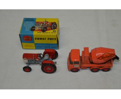 Boxed Corgi Toys Massey Ferguson 165 tractor, catalogue no. 66, near mint condition, Matchbox Kingsize series concrete truck 