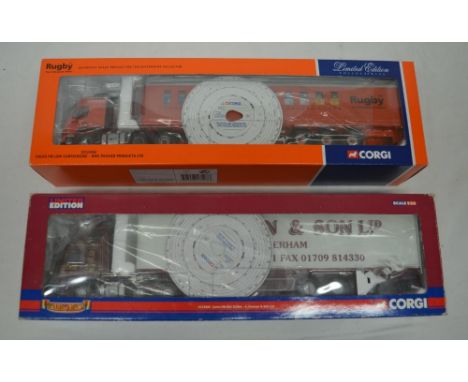 Two ltd. ed. Corgi lorries, one Volvo FM Low Curtainside RMC Packed Products Ltd, Volvo FM box trailer E Pawson &amp; Sons, w