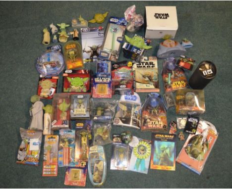 Star Wars Yoda related items including packaged models, boxed figures, mugs, glow sticks, sweet dispensers, Macdonald's Happy