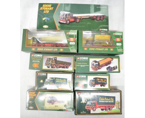 Nine boxed Corgi Eddie Stobart diecast model wagons, Foden 8 wheel rigid truck with mini van, Leyland Beaver platform lorry, 