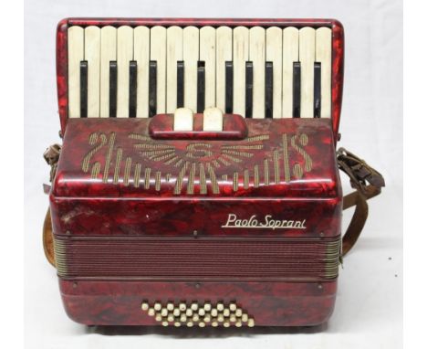 Paolo Soprano accordion with intact key board and buttons, scroll work design with good intact bellows 